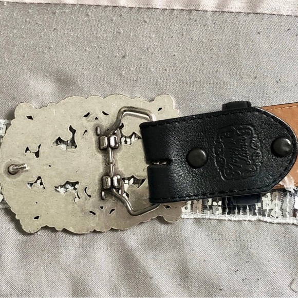 Tony Lama Black Blingy Leather Western Belt with Silver Chrome Ornate Buckle - Picture 4 of 9